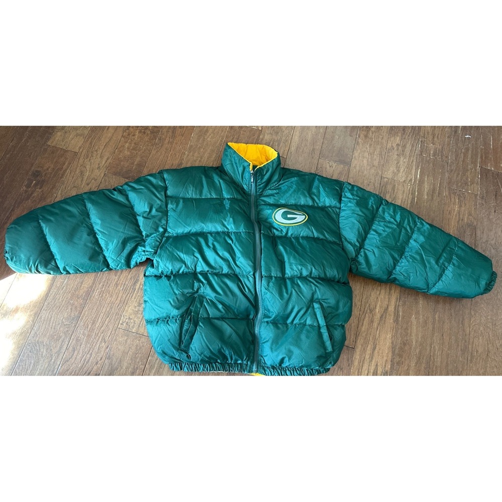 Vintage Starter Green Bay Packers Reversible‎ Down Puffer Jacket Mens 2XL Green